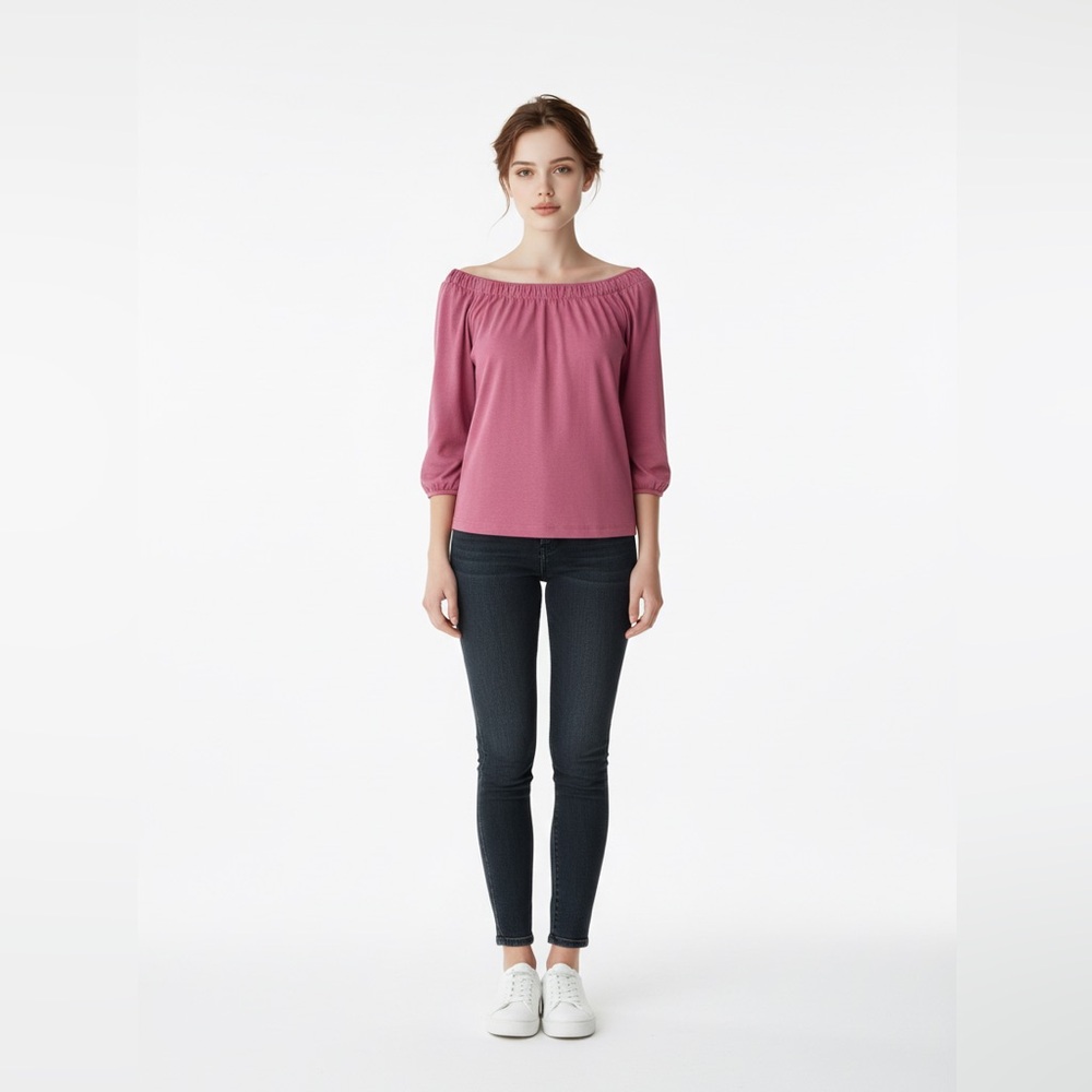 Trinity Organic Cotton Peasant Top Mauve Pink Boho Scoop Neck Long Sleeve S